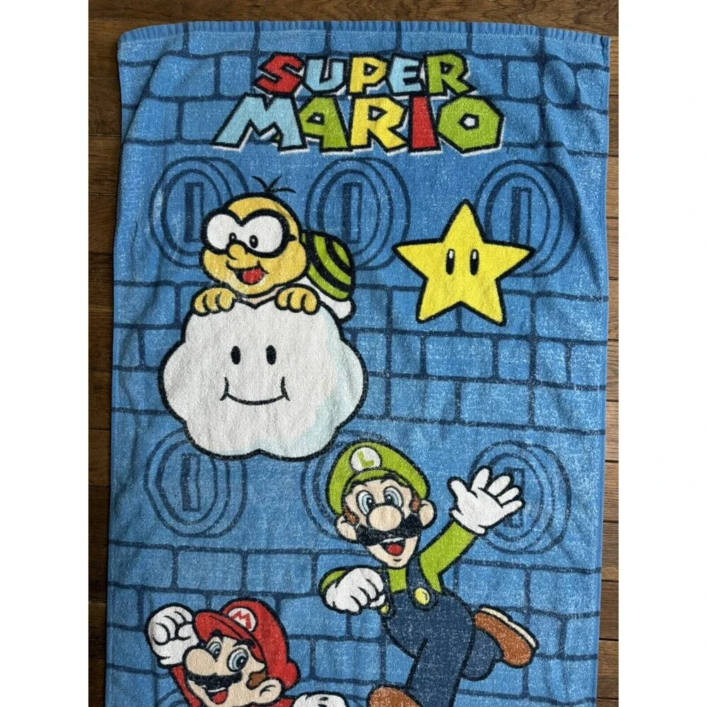 Vintage Nintendo Super Mario Luigi Beach Towel 27x51 Kids Bath Pool retro games